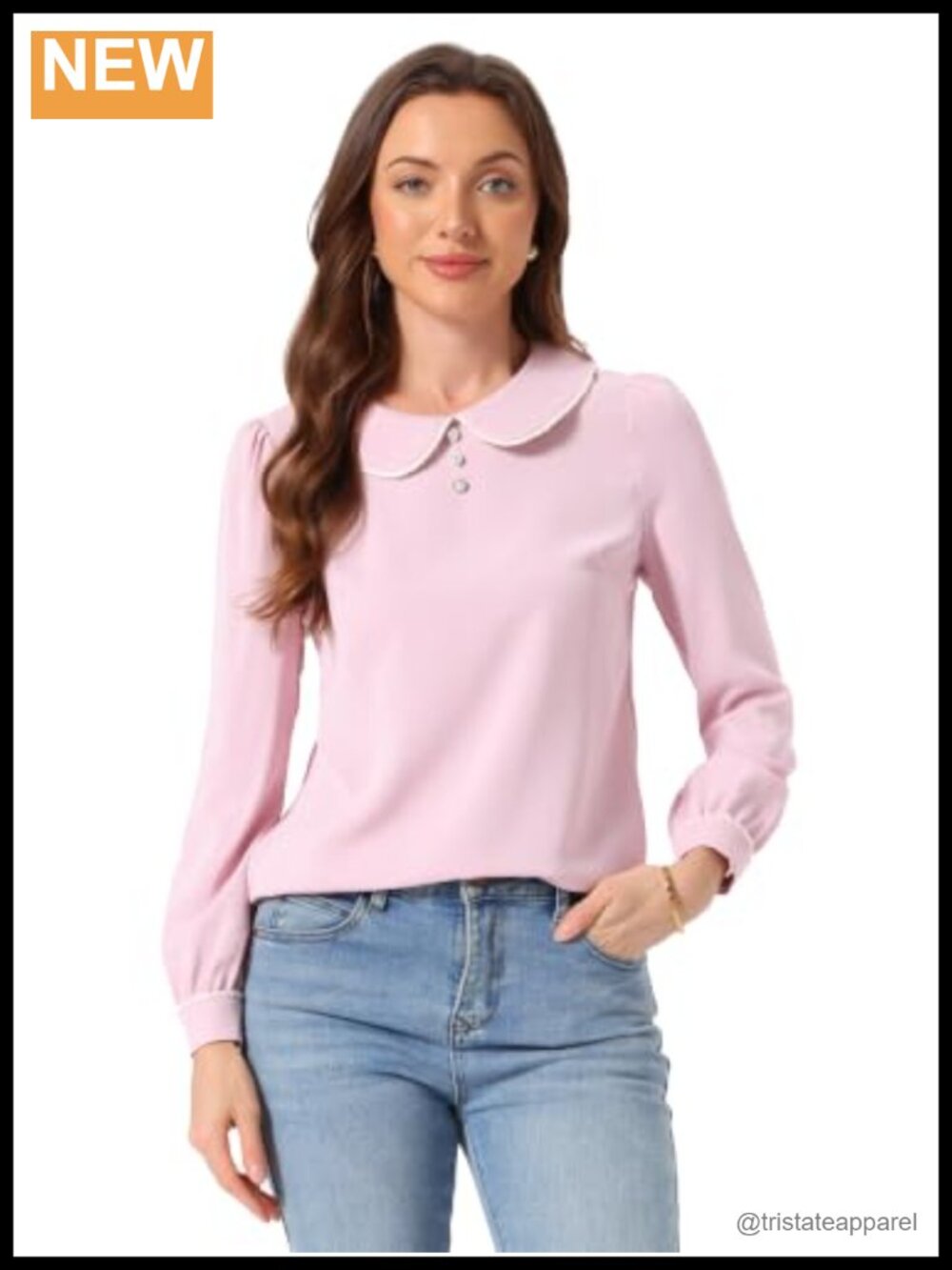 Peter Pan Collar Button Front Long Sleeve Blouse Work Shirt